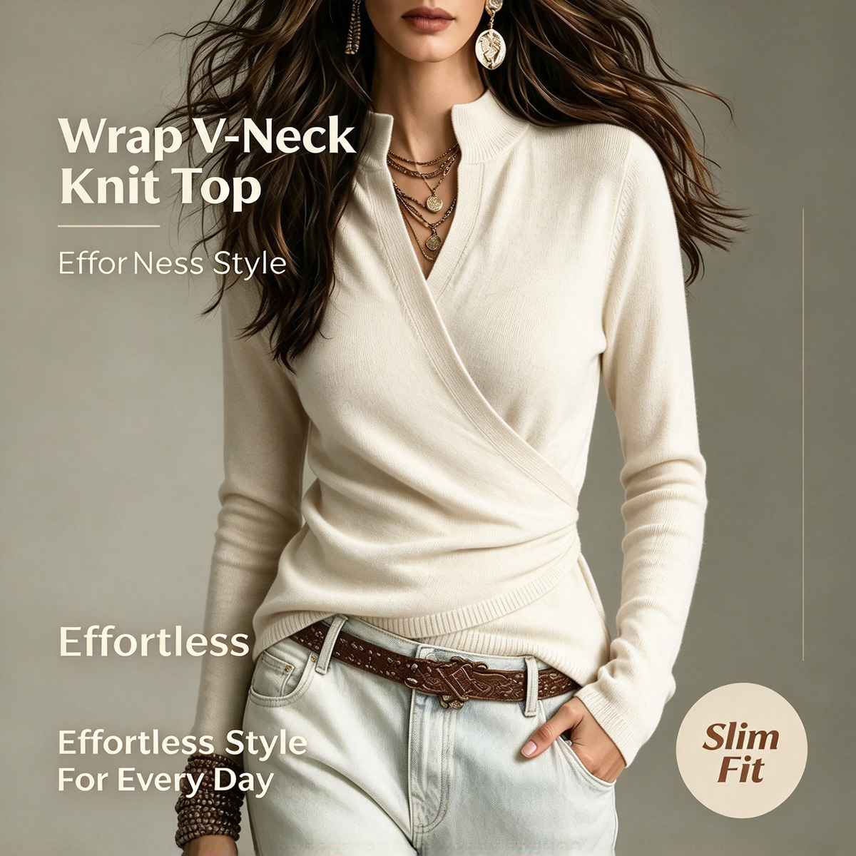 Early Autumn Fake Neck Cross Wrap Sweater for Women