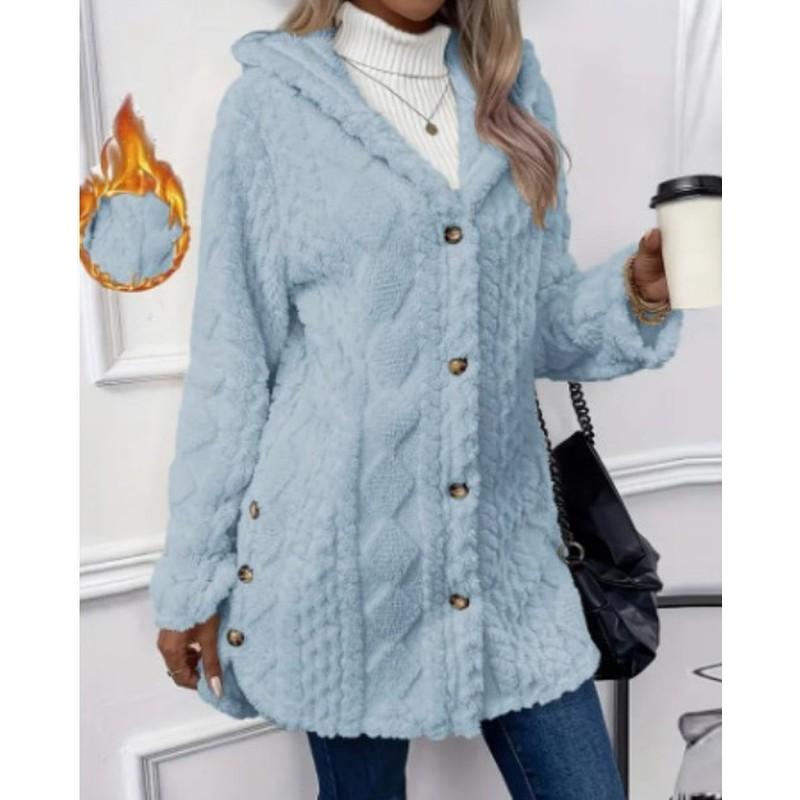 Women's Hooded Double-Sided Fleece Cardigan Long Sleeve Casual Warm Outerwear