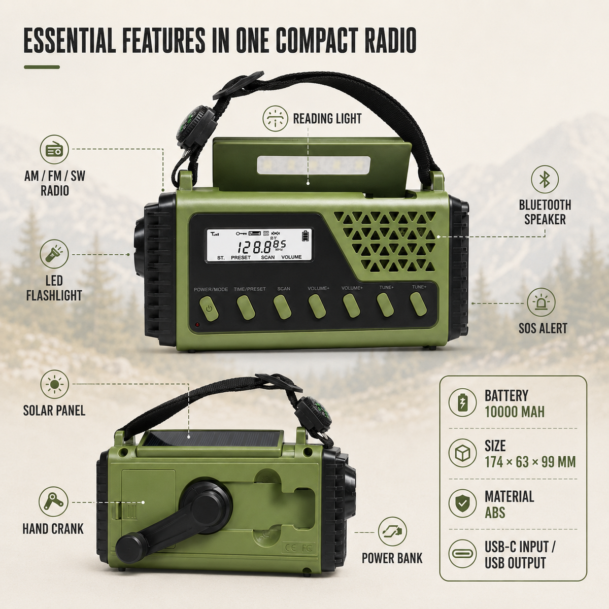 Solar Power Bank Radio with Hand Crank