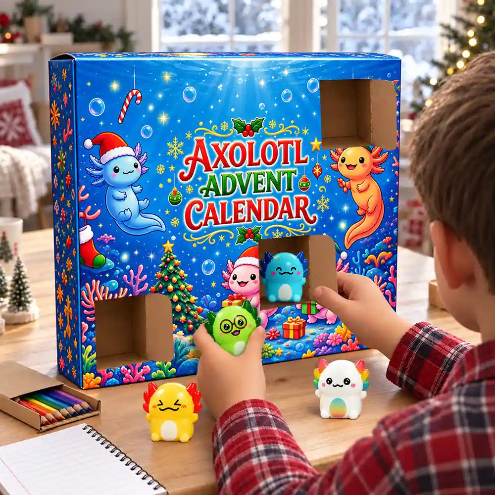 Squishy Axolotl Gift For Kids - Winter Christmas Countdown Advent Calendar