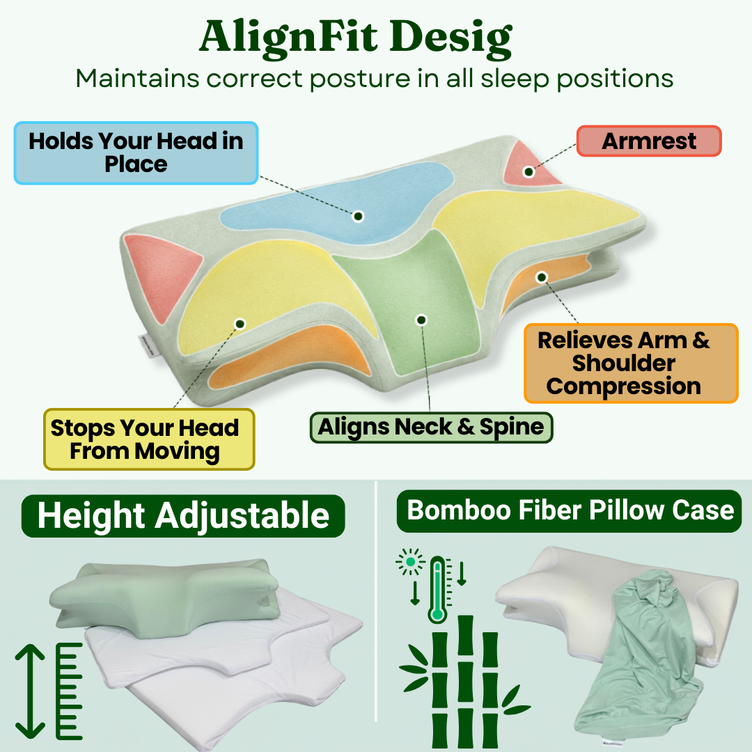 Ergonomic Memory Foam Pillow with Height Adjustment and Bamboo Cover