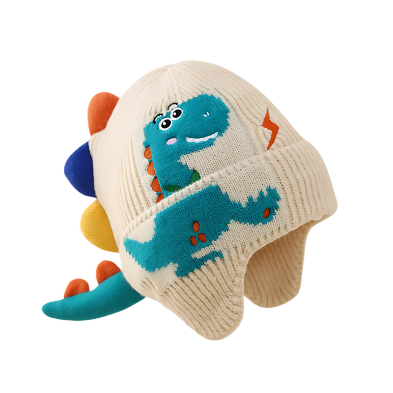 Cozy Knitted Hat with Playful Dino Design