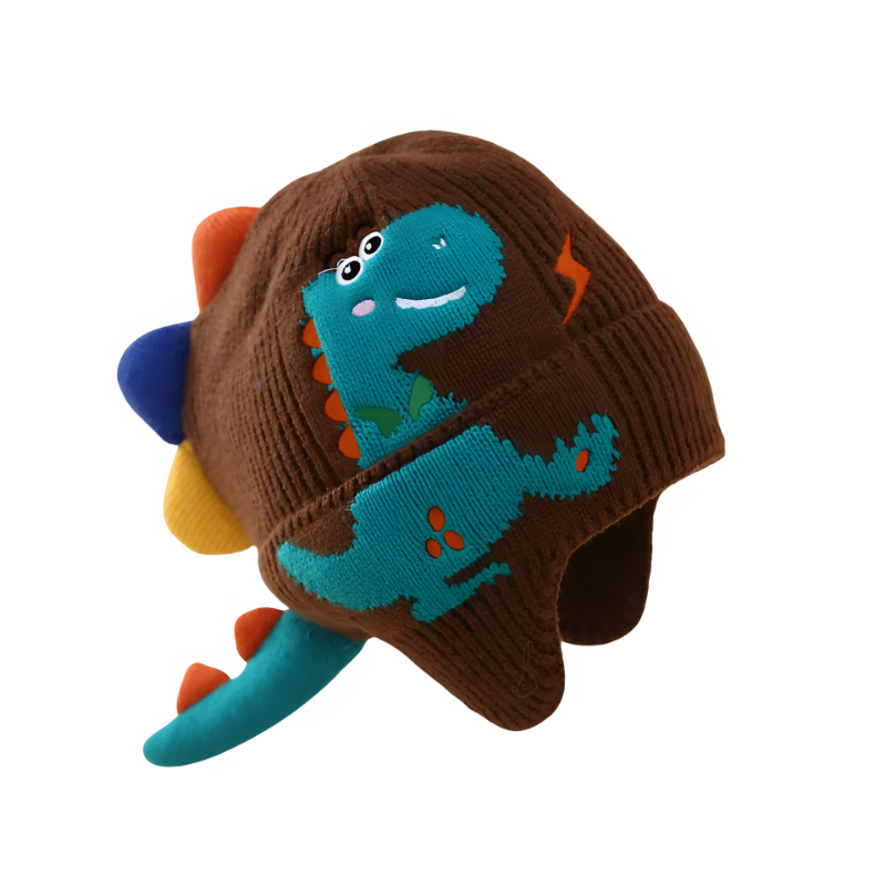 Cozy Knitted Hat with Playful Dino Design