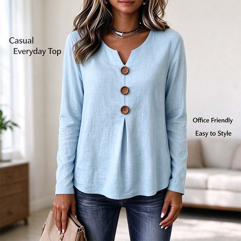 Vintage Large Button Long Sleeve Top, Women's Fashion Basic Blouse