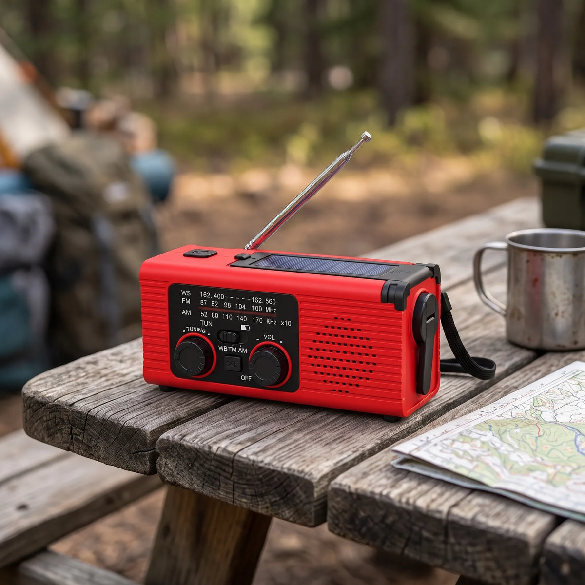 Valkamp | Solar Hand Crank Radio with Fold-Out Reading Light for Camping