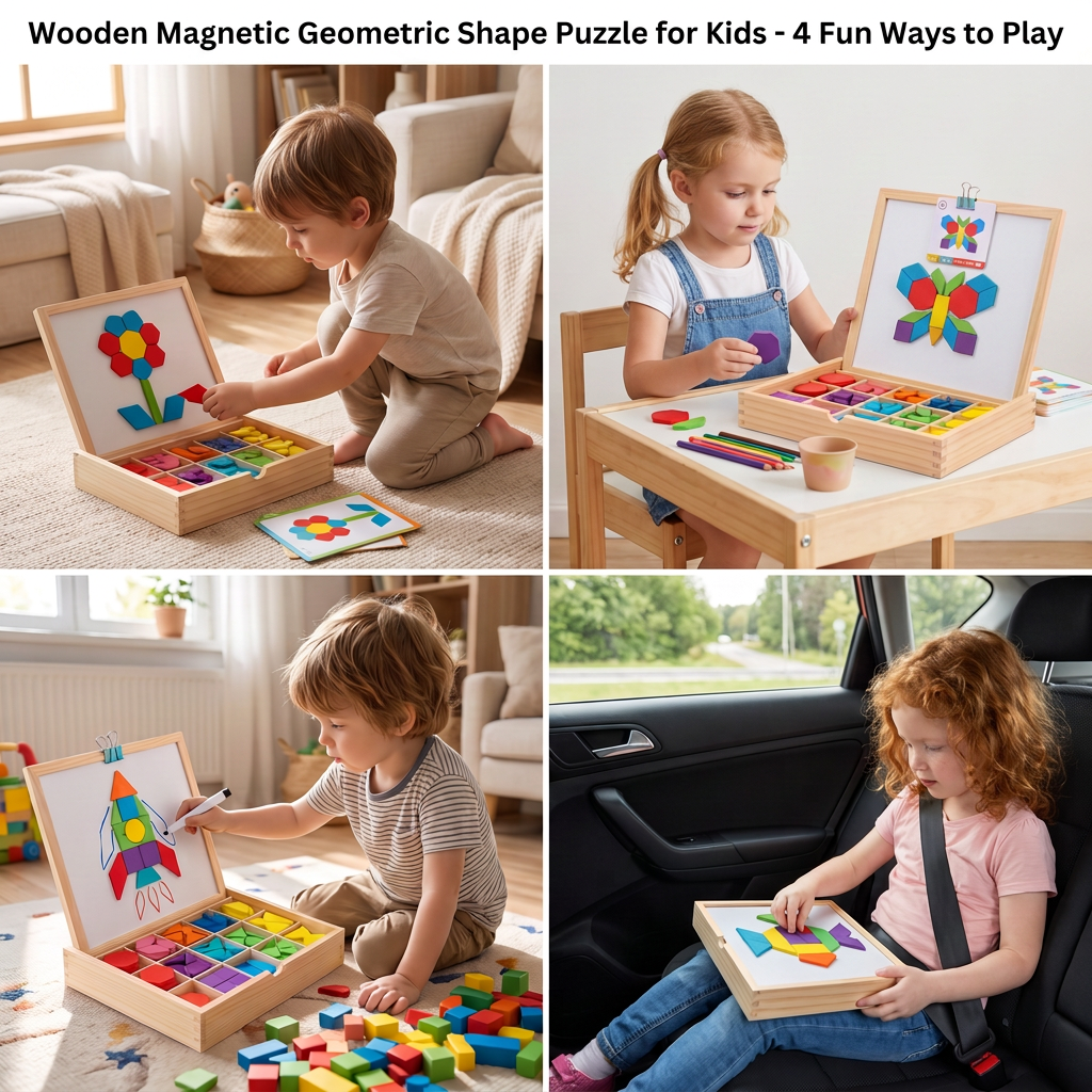 Wooden Magnetic Geometric Shape Puzzle for Kids