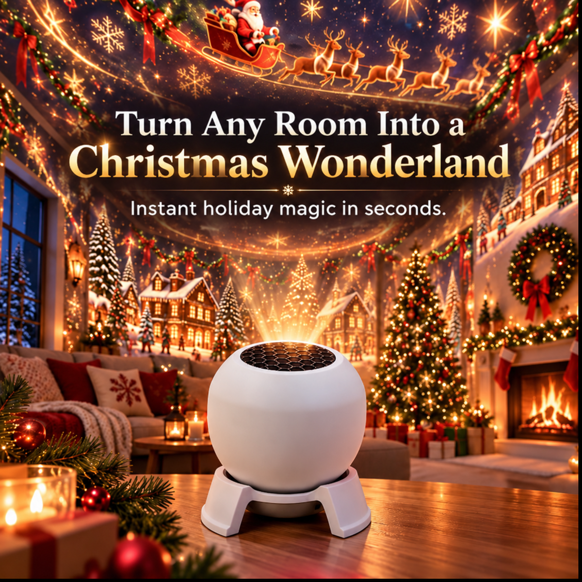 Velmora | Cosy Christmas Projector Night Light - 360Β° Adjustable Holiday Pattern Ceiling Light for Family Evenings, Bedroom & Party