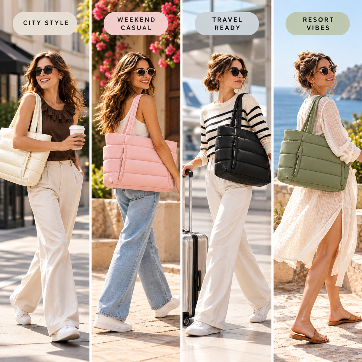 Veskira | Puffer Tote Bag with Side Pockets for Travel Days