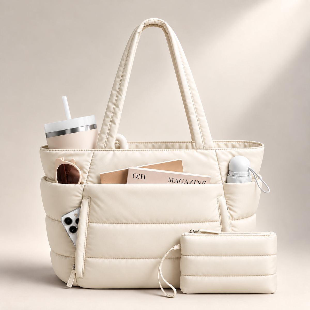 Veskira | Puffer Tote Bag with Side Pockets for Travel Days