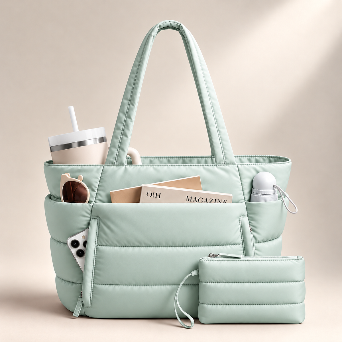 Veskira | Puffer Tote Bag with Side Pockets for Travel Days