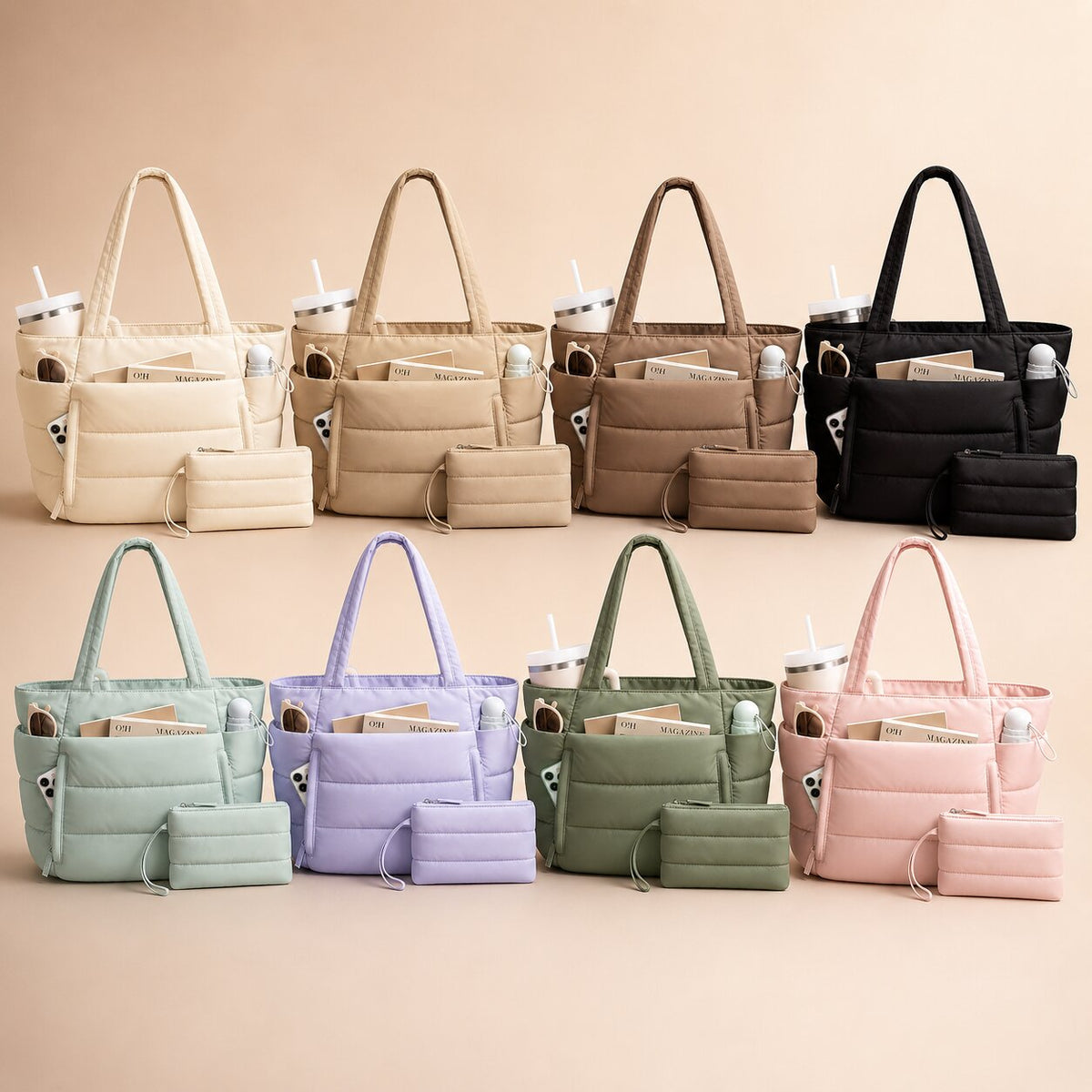 Veskira | Puffer Tote Bag with Side Pockets for Travel Days