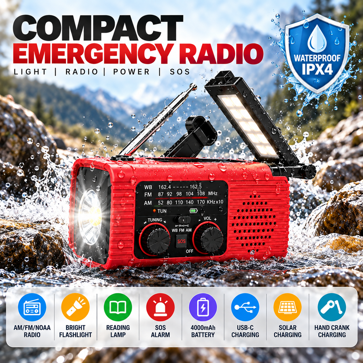Vexorin | Emergency Torch and Radio Charger with Hand Crank