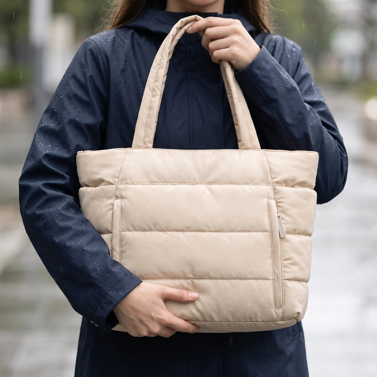 Voreth | Water-Repellent Puffer Tote Bag for Drizzly Commutes