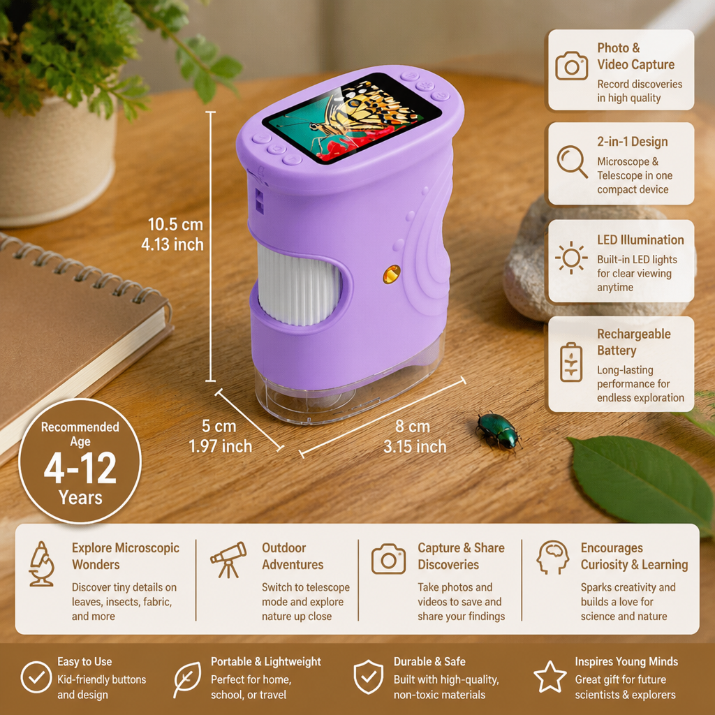 Kids' 2-in-1 Digital Microscope & Telescope with Photo and Video Camera