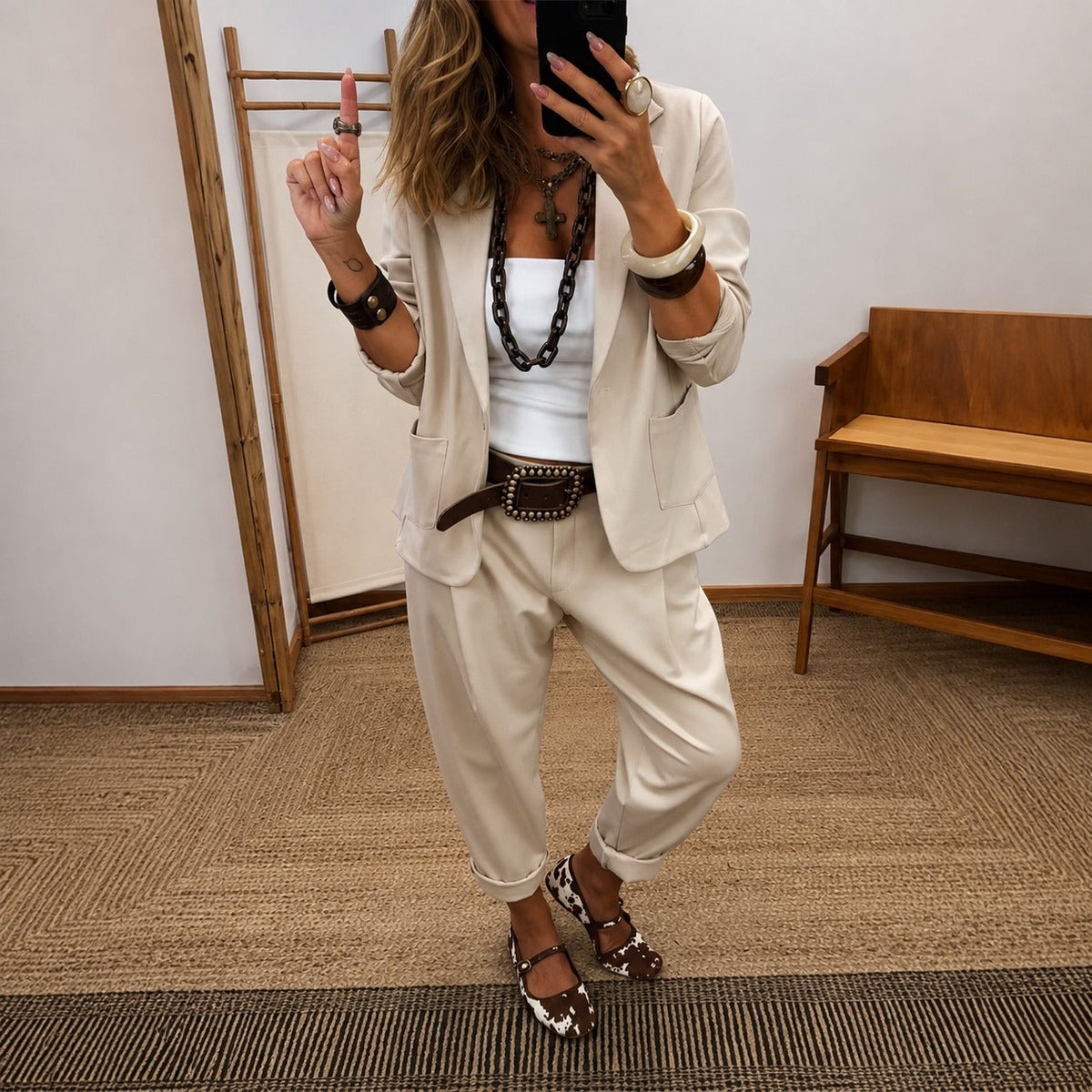 Structured Blazer and Wide-Leg Trousers Set