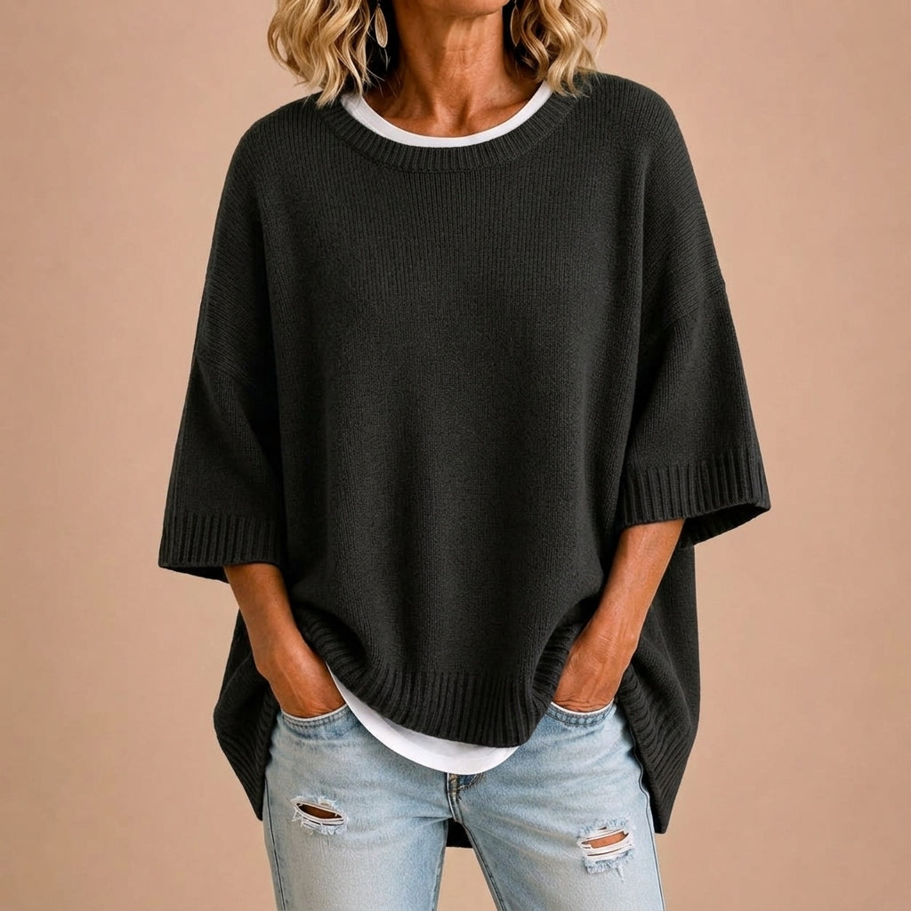 Wide-Knit Clean-Line Poncho
