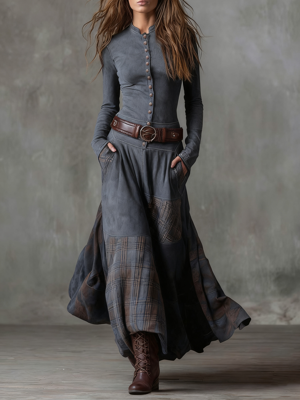 Maxi Suede Dress with Belt
