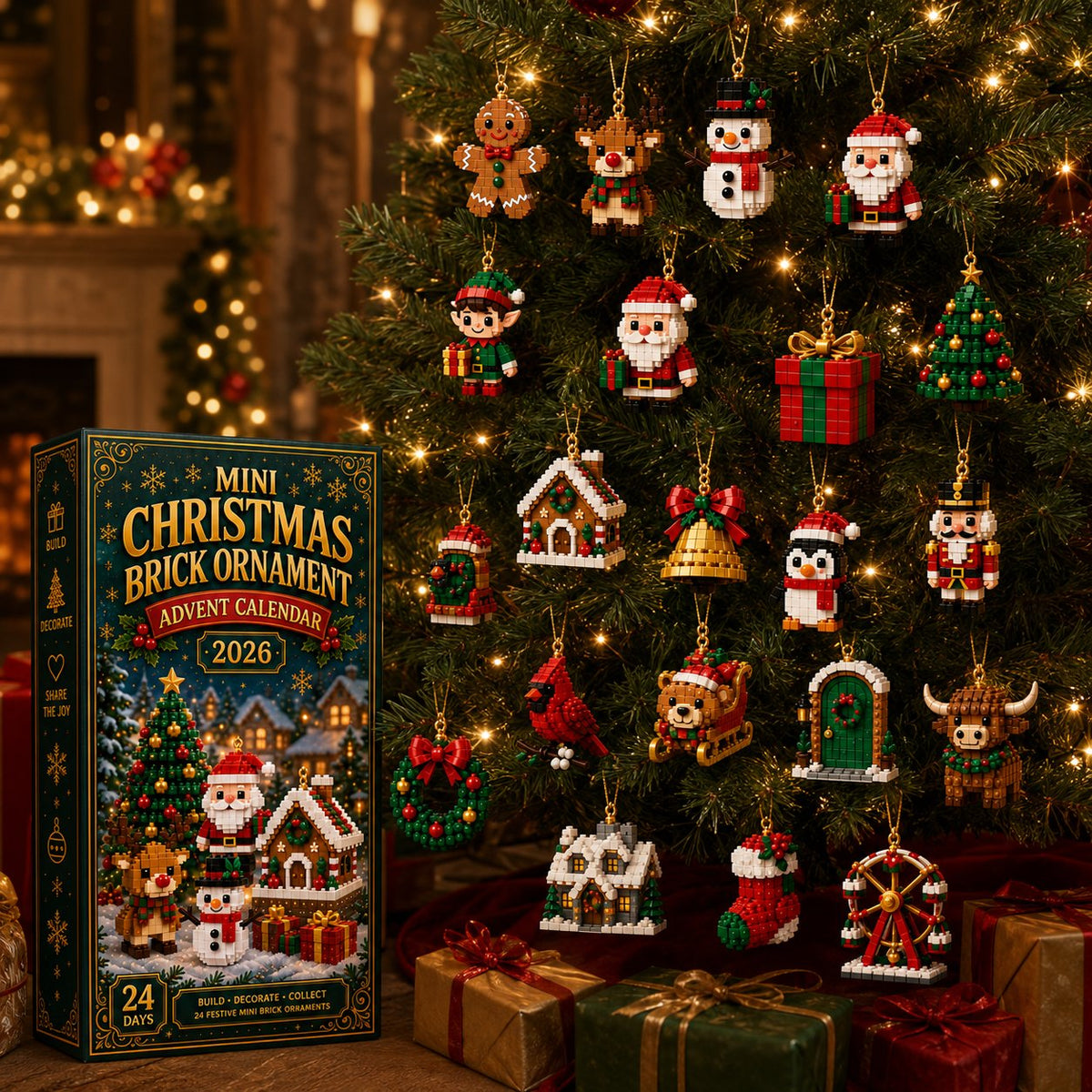 Yulmora | Christmas Advent Calendar with 24 Mini Building Sets to Build Daily Tree Ornaments