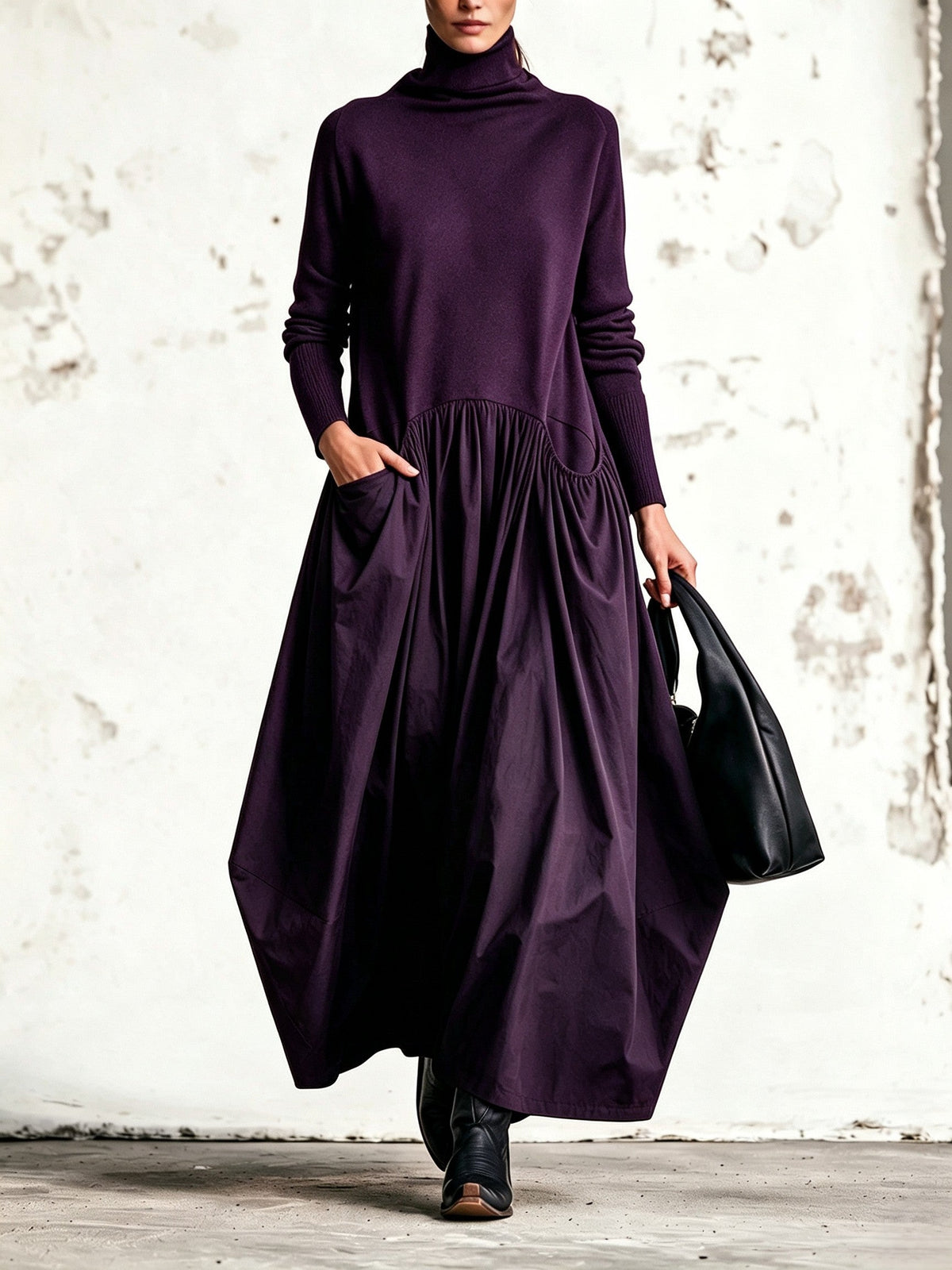 Maxi Oversized Dress with High Collar
