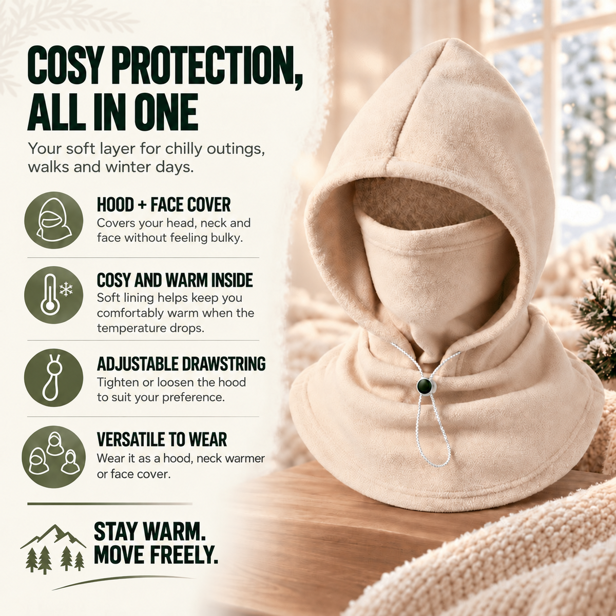 Zentavo | One-Size Winter Mask Hat, Windproof Flannel Cycling Cap, Adjustable Fit for Easy Gifting