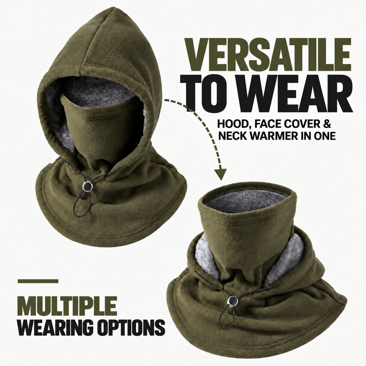 Zentavo | One-Size Winter Mask Hat, Windproof Flannel Cycling Cap, Adjustable Fit for Easy Gifting