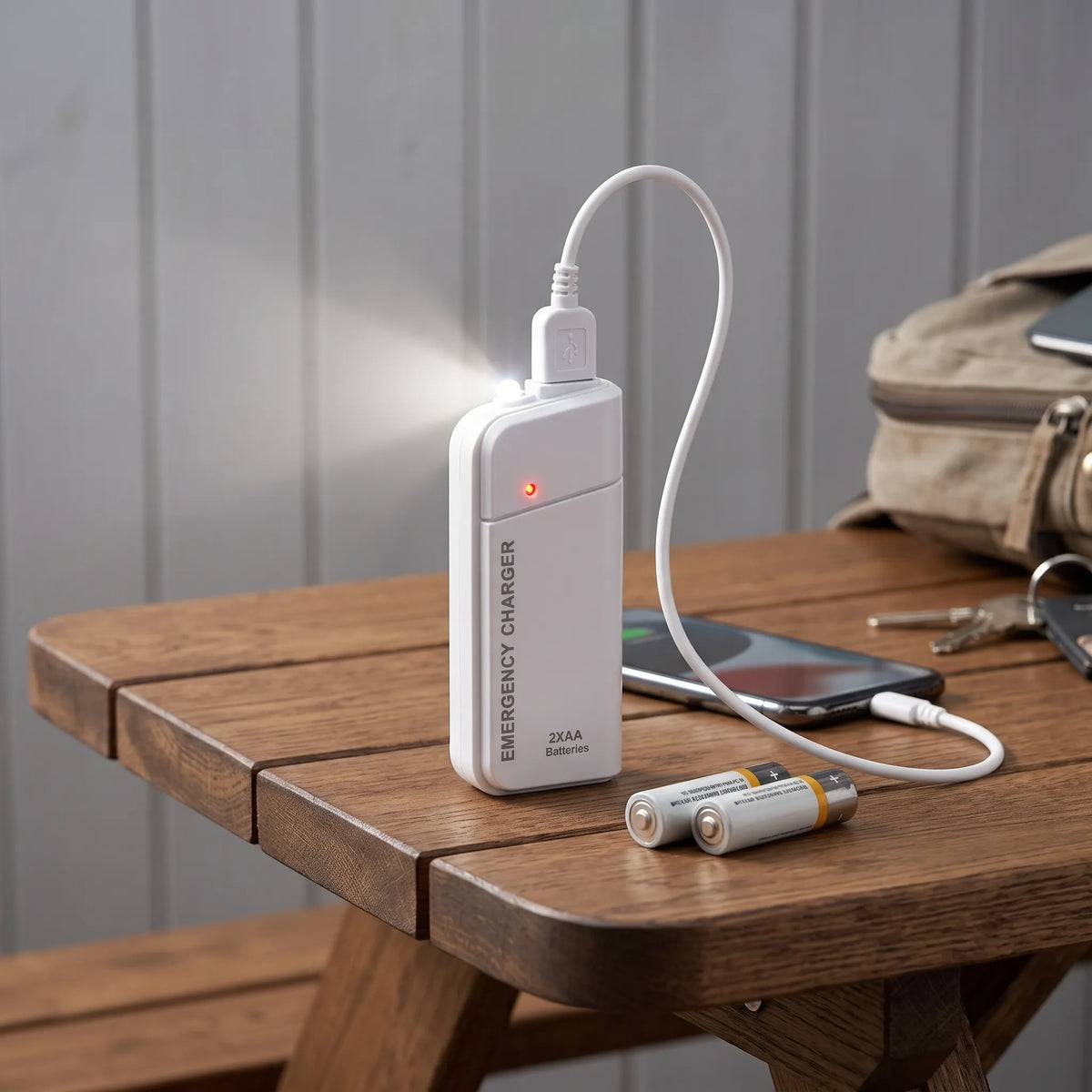 Zentiro | Emergency Phone Charger with Torch, 2 AA Batteries, USB Charging and Compact Size for Power Cuts and Travel