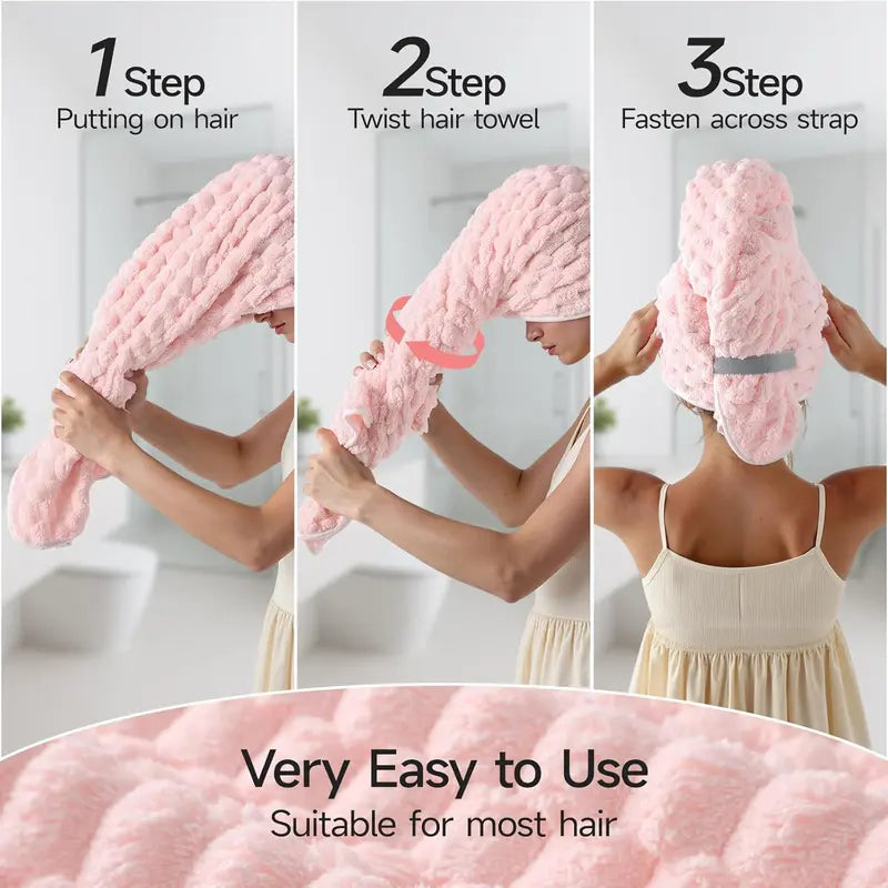 Extra-Thick Microfiber Hair Drying Towel Cap, Super Absorbent Quick-Dry Hair Wrap for Wet Hair