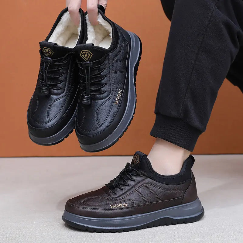 Men's Winter Casual Sports Shoes, Genuine Leather, Waterproof, Soft Sole with Velvet