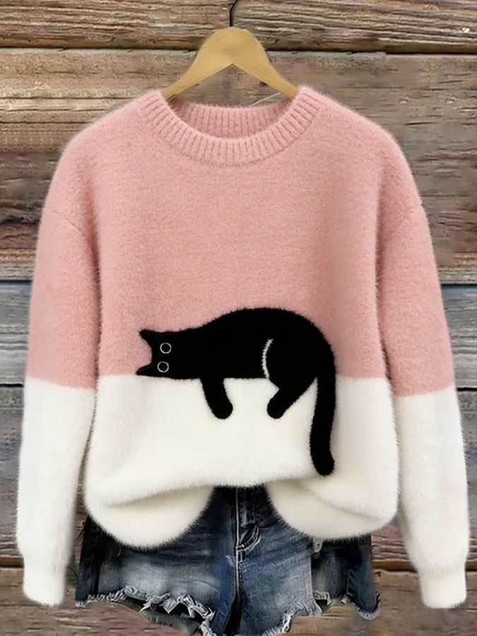Elegant Cat Print Jumper