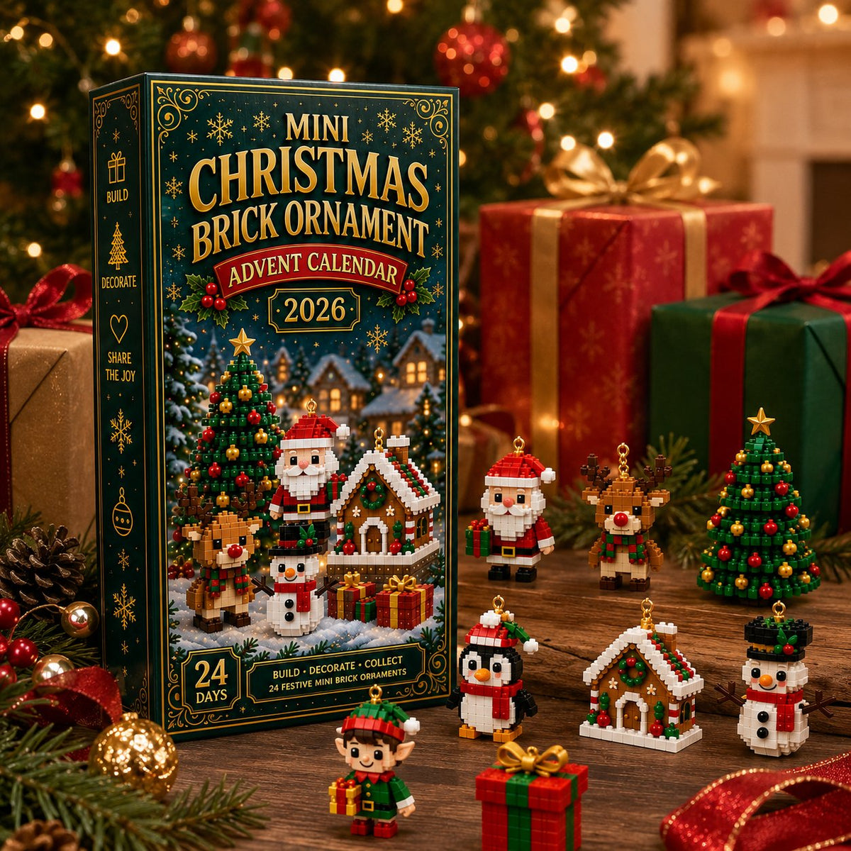 Advent Calendar with Christmas Ornaments – 24 Mini Building Sets for Christmas Decoration