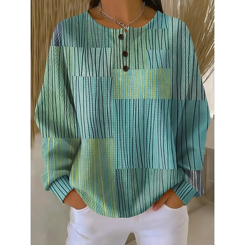 Button-Neck Print Sweatshirt