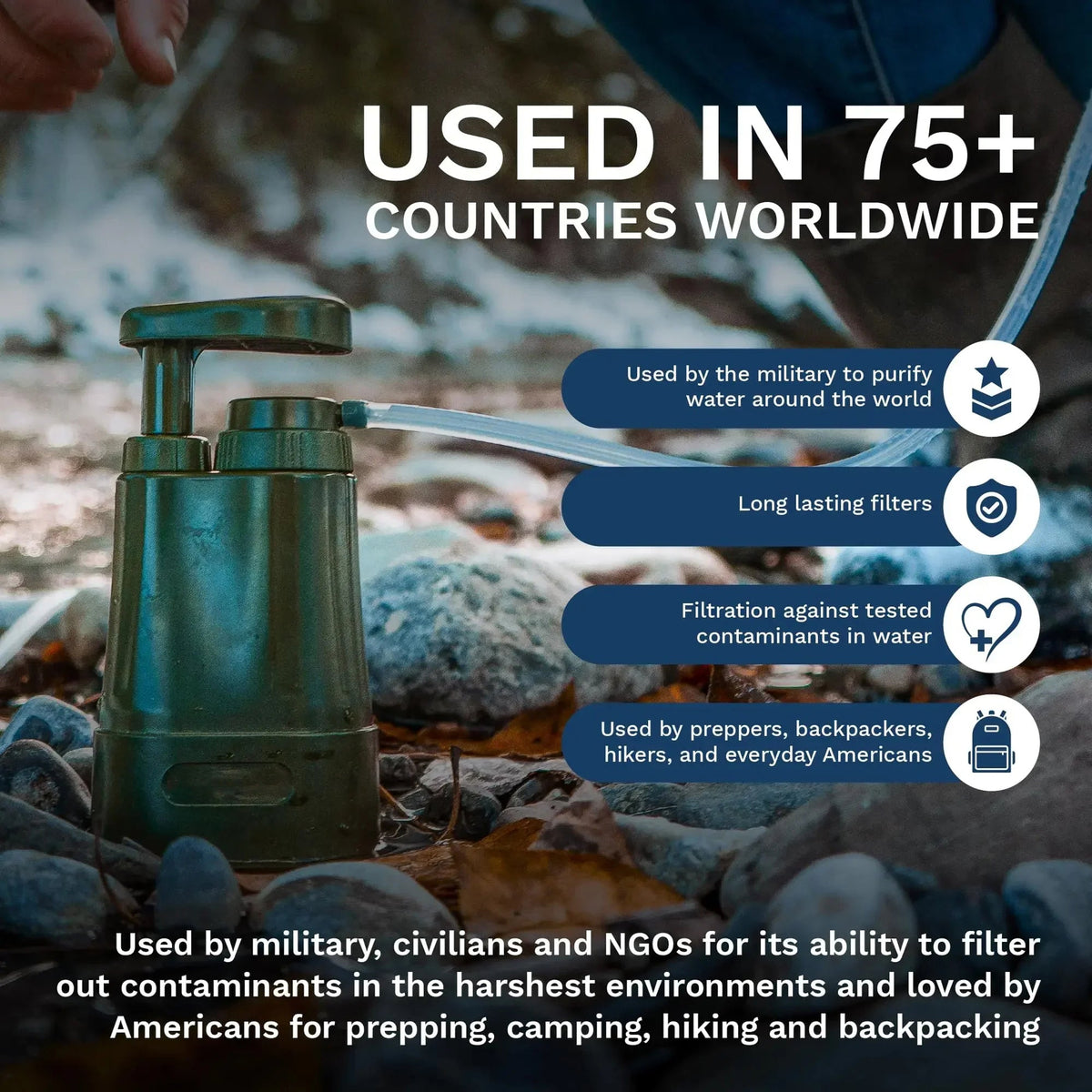 Survival Water Purifier with 0.01μm Filtration, 2000L Daily Capacity, 3 Stage Purification, All Weather Use