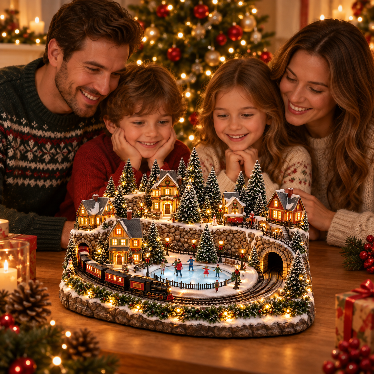 Animated Holiday Train & Ice Rink Scene