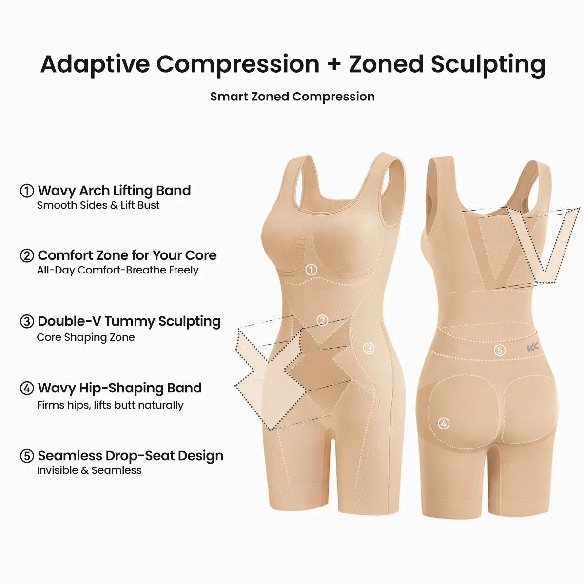 Tummy Control Butt Lifter Faja Bodysuit, Back Support Scrunch Back Open Design