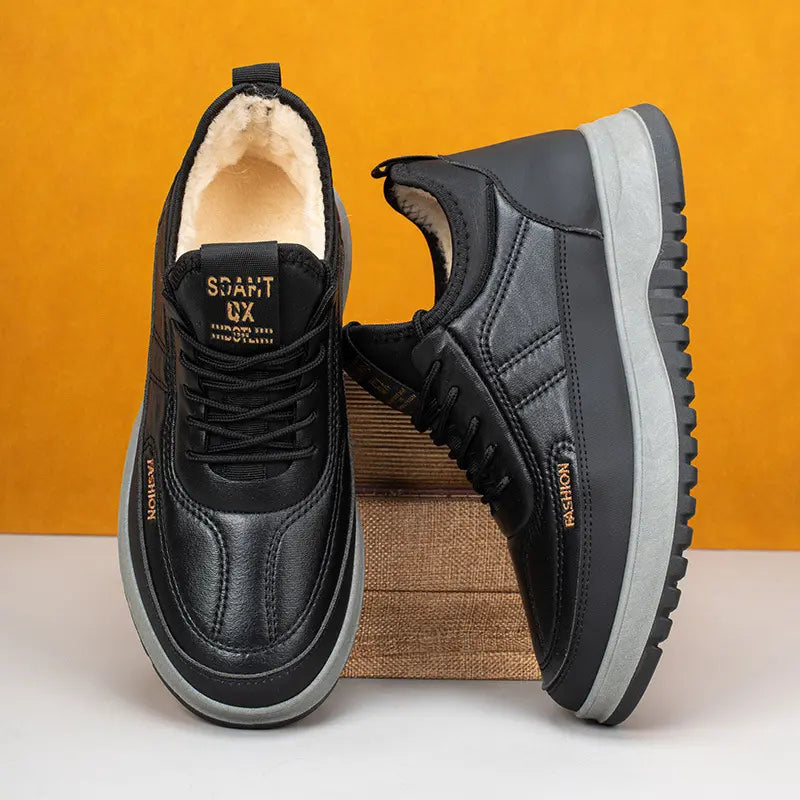 Men's Winter Casual Sports Shoes, Genuine Leather, Waterproof, Soft Sole with Velvet