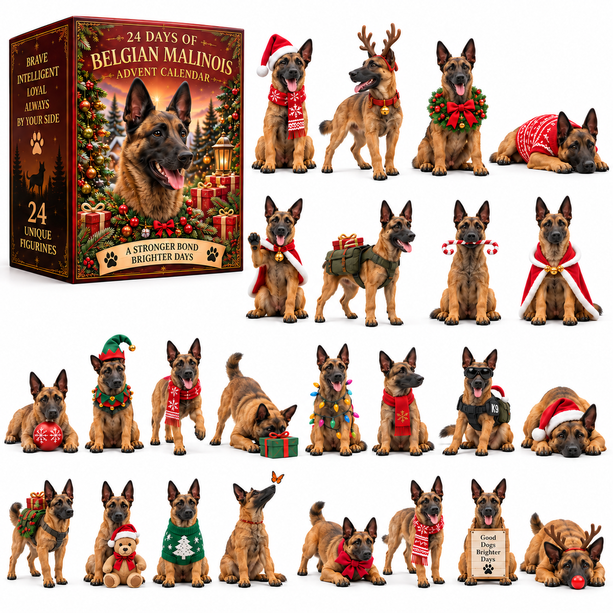 24 Days of Belgian Malinois Joy - 24 Unique Collectible Figurines