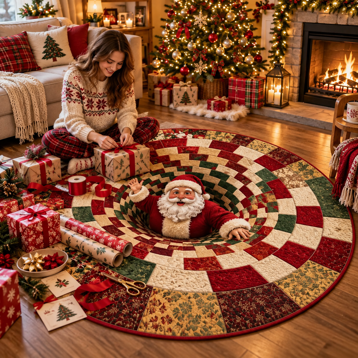 3D Swirl Quilted Christmas Rug