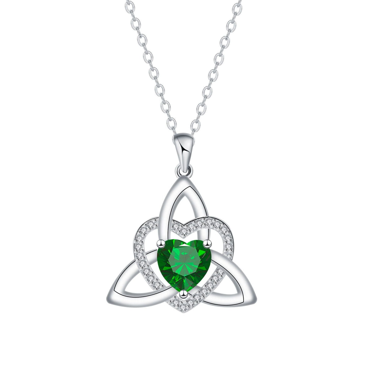 Birthstone Celtic Trinity Knot Heart Necklace Heart Shape Celtic Trinity Knot Birthstone Pendant