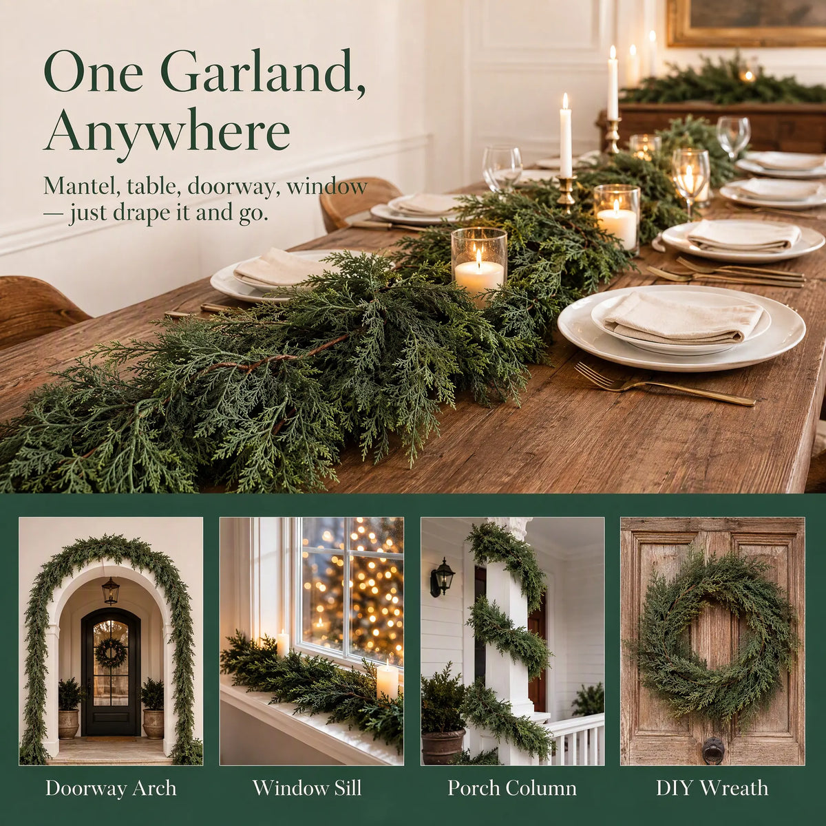 6 FT 2 PCS Artificial Cedar Garlands, Real Touch Winter Cedar Garland