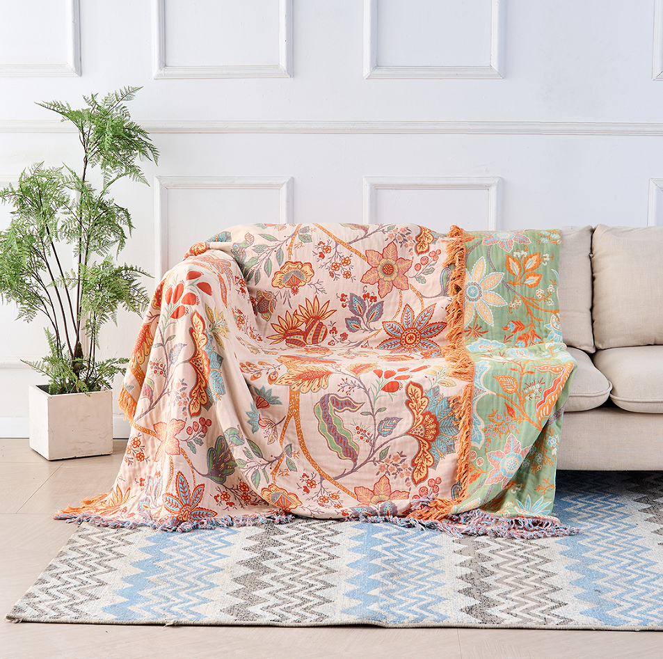 Rustic Floral Boho Blanket | 100% Cotton Floral Blanket