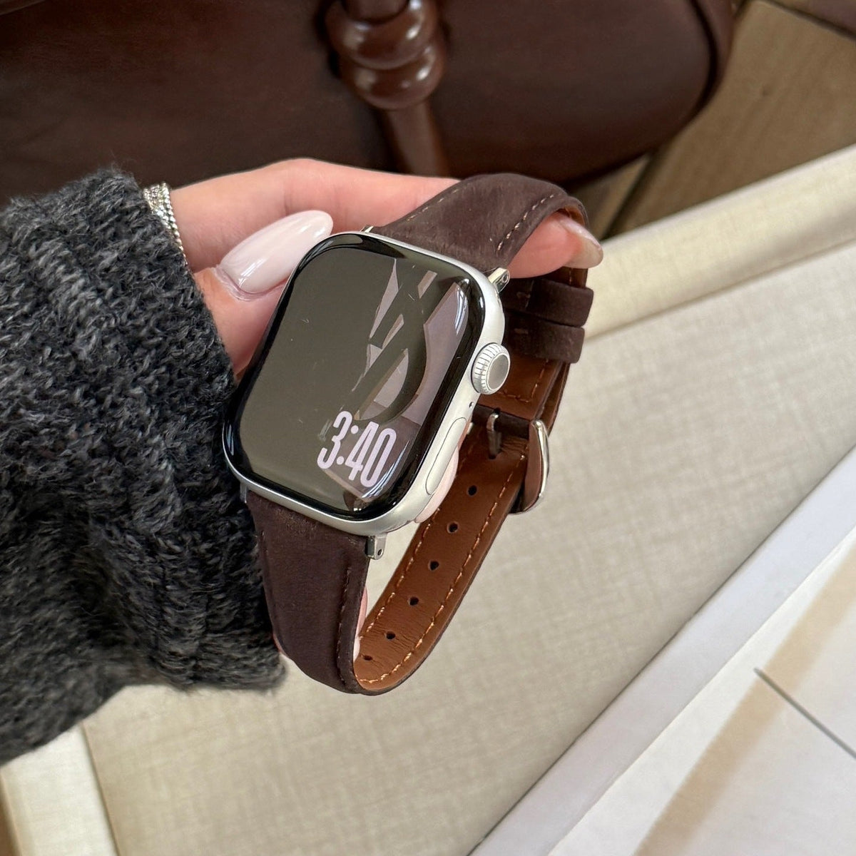 Split Leather Strap for Apple Watch, Smooth Finish, Pin Buckle, Mathilda Model
