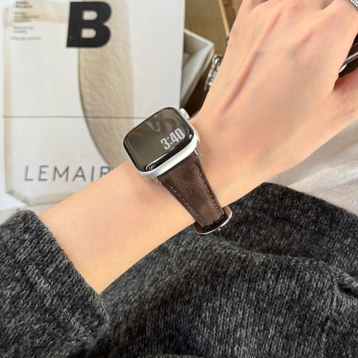 Split Leather Strap for Apple Watch, Smooth Finish, Pin Buckle, Mathilda Model