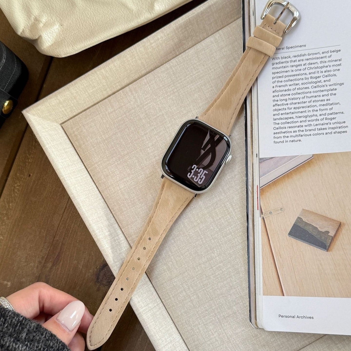 Split Leather Strap for Apple Watch, Smooth Finish, Pin Buckle, Mathilda Model