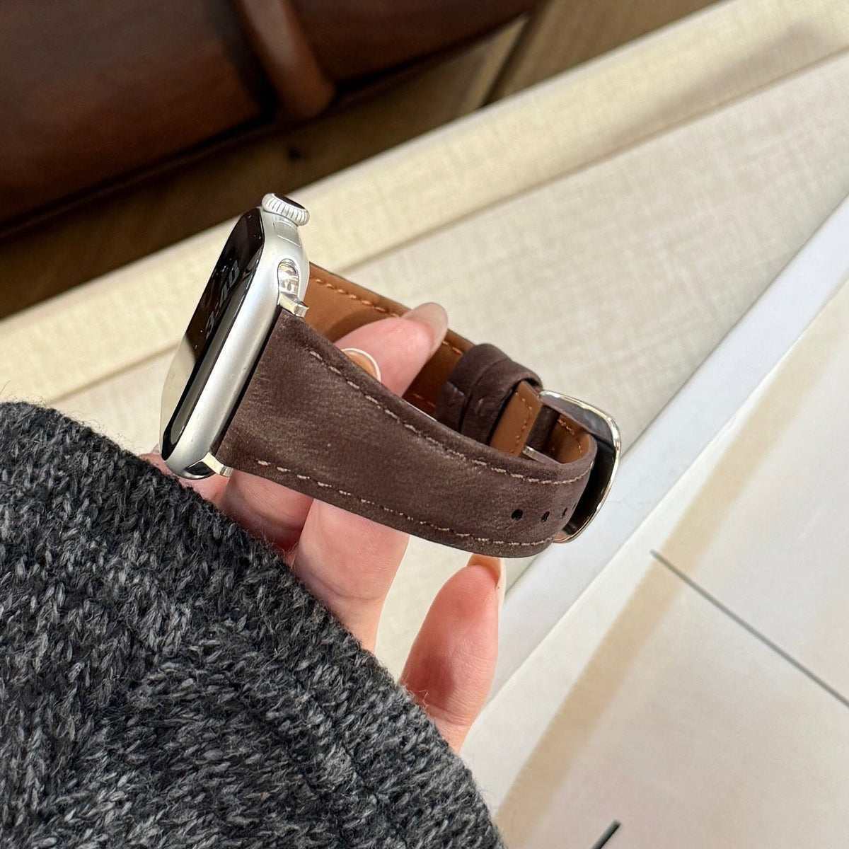 Split Leather Strap for Apple Watch, Smooth Finish, Pin Buckle, Mathilda Model