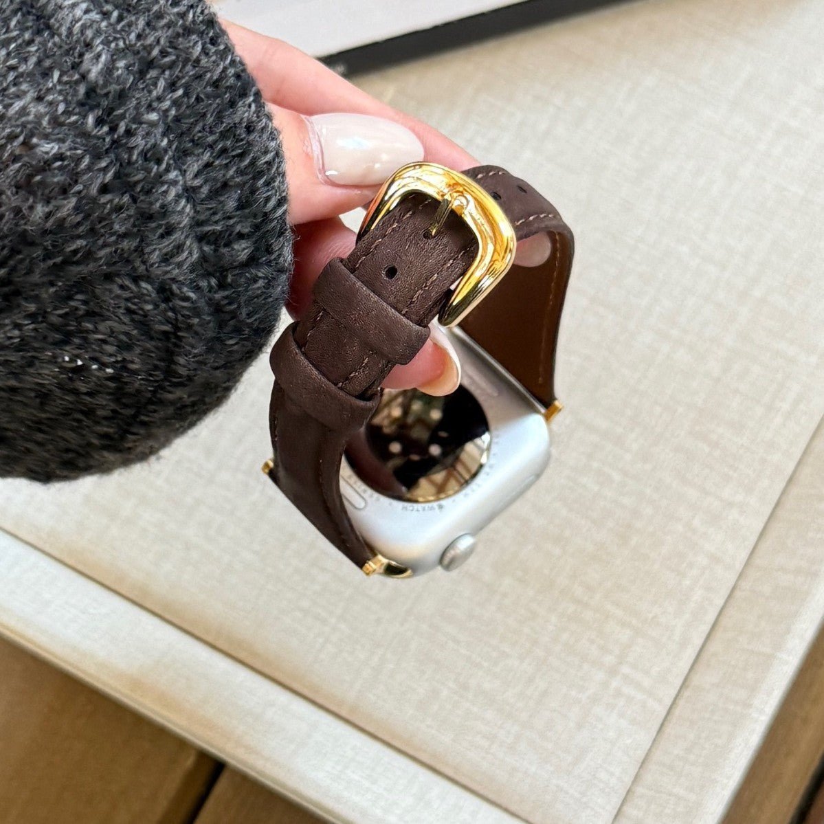 Split Leather Strap for Apple Watch, Smooth Finish, Pin Buckle, Mathilda Model