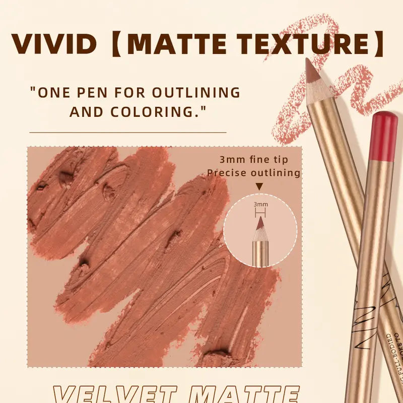 12 Pcs Matte Lip Liner Set with Sharpener, Blendable Lip Pencil