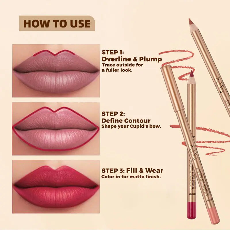 12 Pcs Matte Lip Liner Set with Sharpener, Blendable Lip Pencil