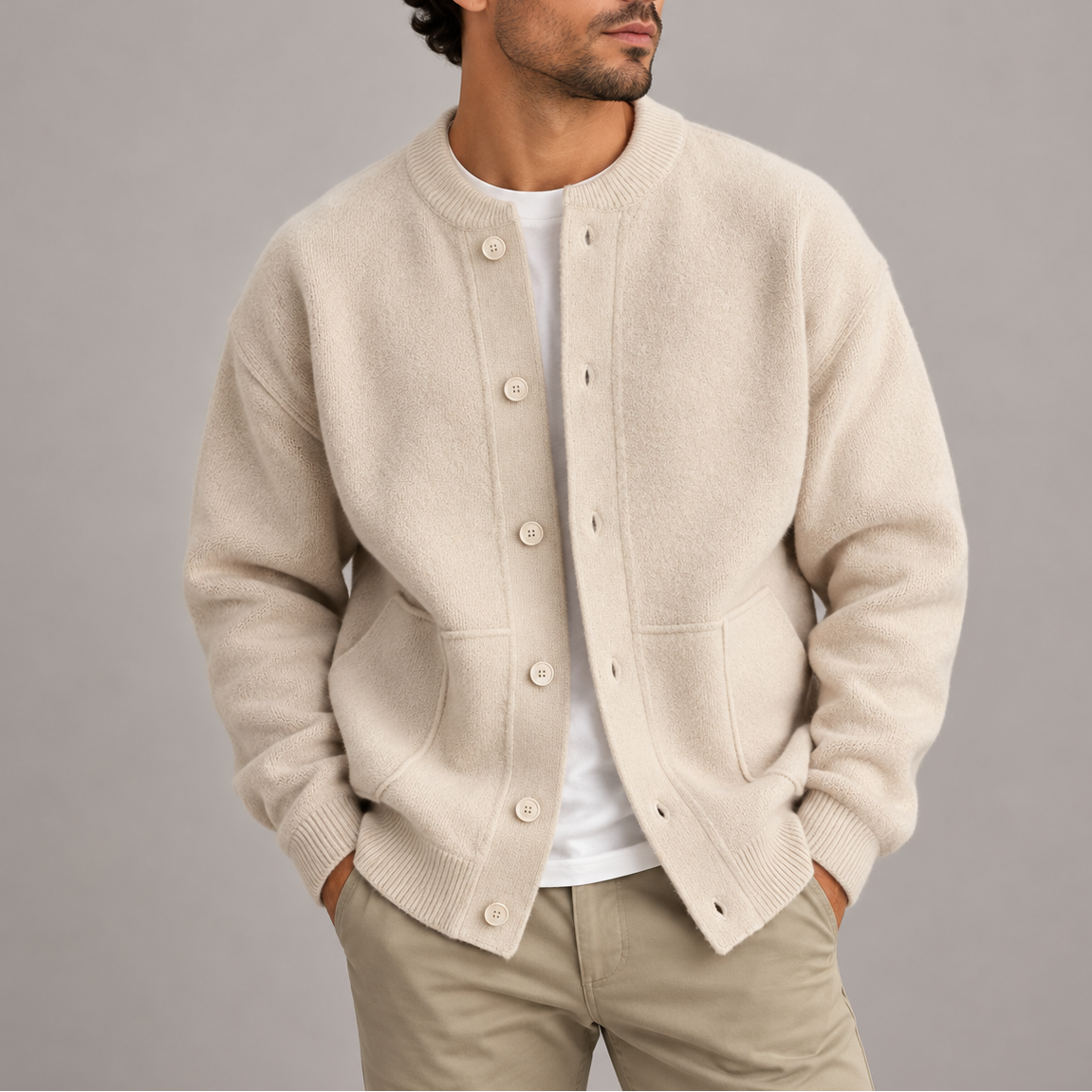 Men's Textured Button-Up Cardigan | Casual Knitted Jacket