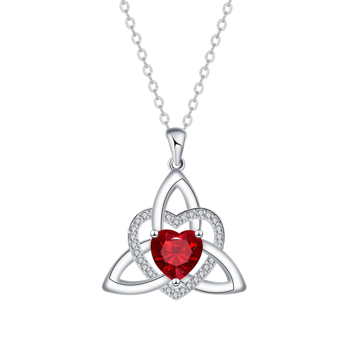 Birthstone Celtic Trinity Knot Heart Necklace Heart Shape Celtic Trinity Knot Birthstone Pendant