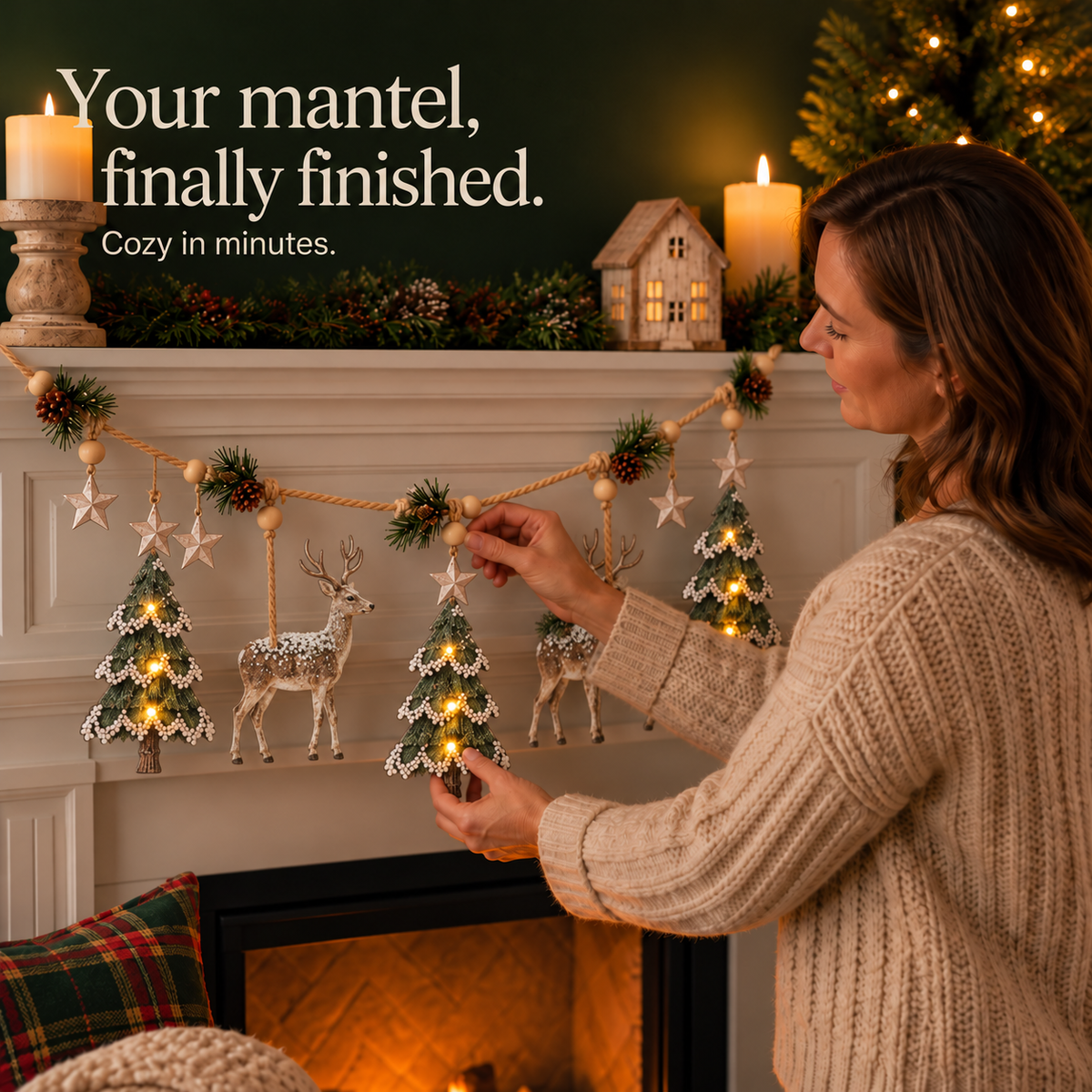 Pine Cone and Deer Christmas Garland